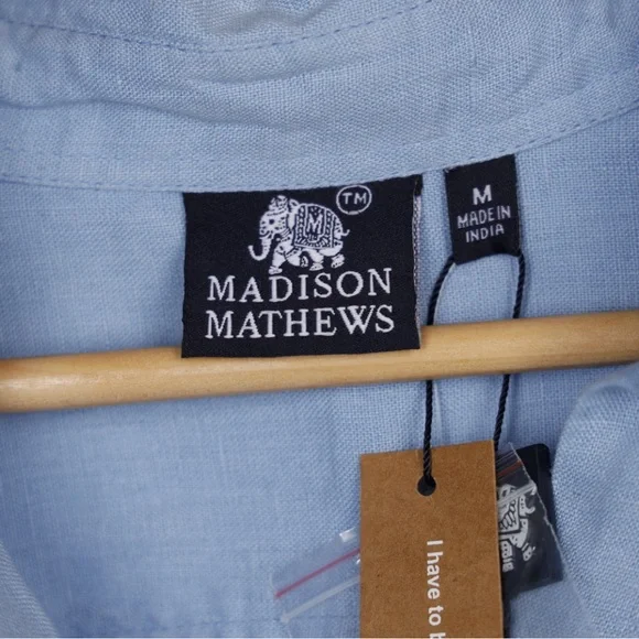 Madison Mathews 100% Linen Light Blue Maxi Shirt Dress with Tie Medium NWT - Picture 4 of 11